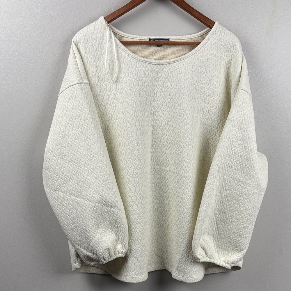 Adrianna Papell Ivory Textured top 2X sweatshirt elastic cuff & long sleeves